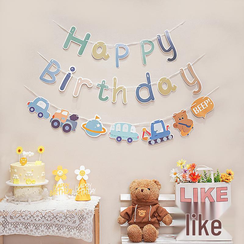 Birthday Pull Flag Banner for Baby Party Decorations - Boy & Girl Pennant