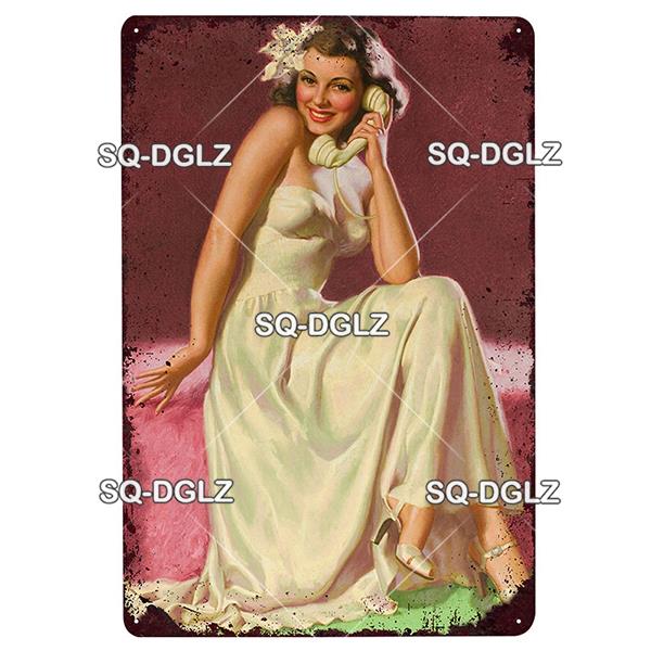 [SQ-DGLZ] Pinup Girl Plakette Metall Vintage Bar Möbel Teller Garagenschild Vintage Deko Man Cave Dekoration Geschenk