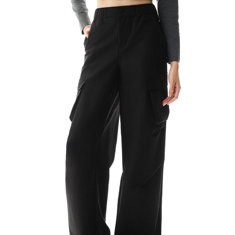 Anta Comfortable Casual Simple Straight Leg Zipper Sports Pants Women Pants Basic-Black 162516502-1
