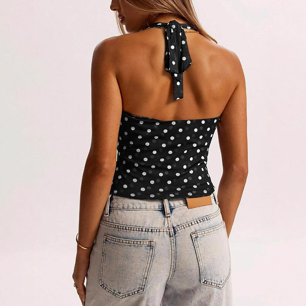 Best-selling polka dot vest European and American summer fashion single item neck women's vest top