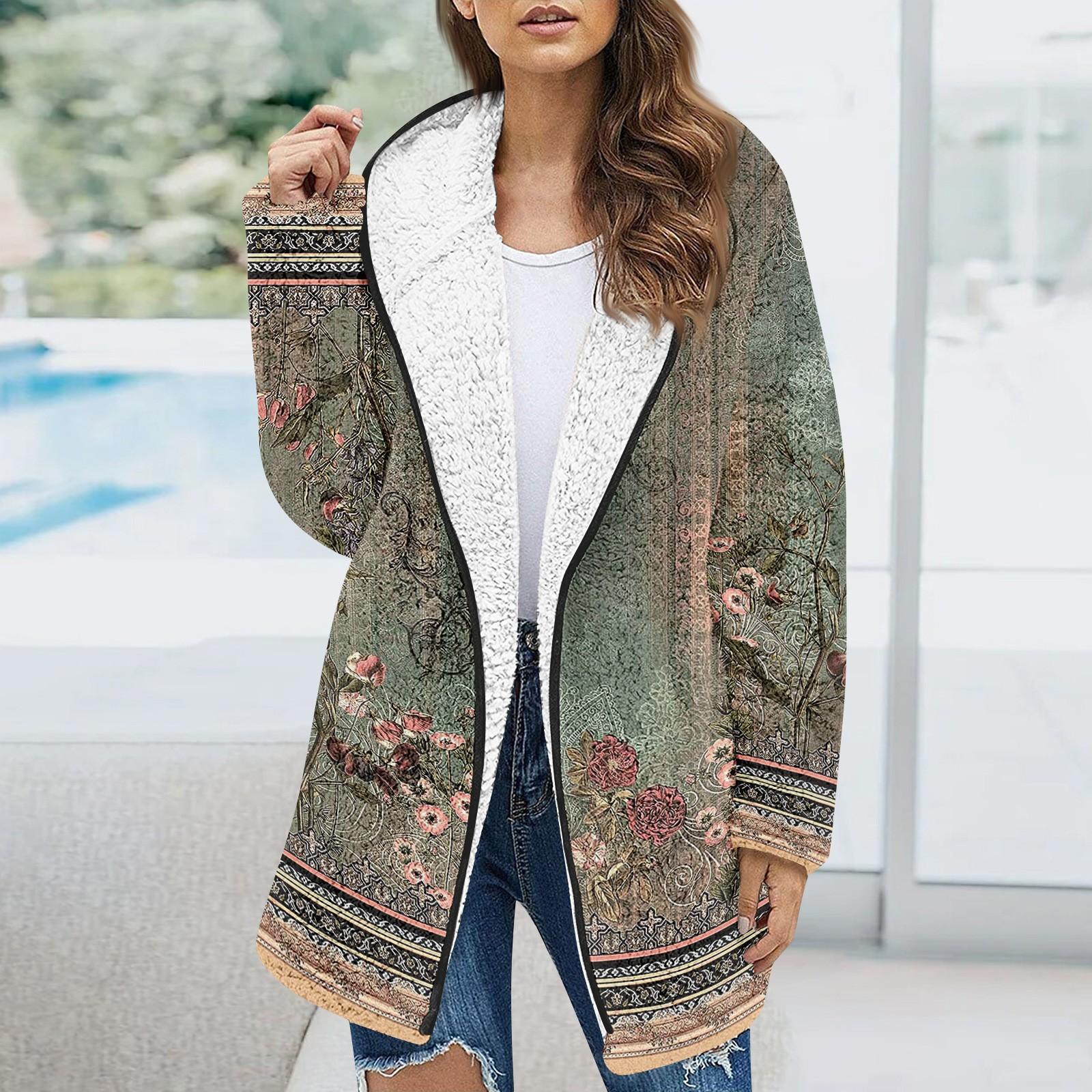 

Женская модная зимняя плюшевая куртка с цветочным принтом и длинными рукавами XXL небесно-голубой