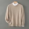 Men's 100% Australian Wool Round Neck Sweater - Skin-Friendly Business Casual Knitwear for Autumn/Winter.
