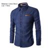 Men Shirt Solid Color Single-breasted Spring Autumn Plaid Patchwork Slim-fitting Jeans Shirt for Office