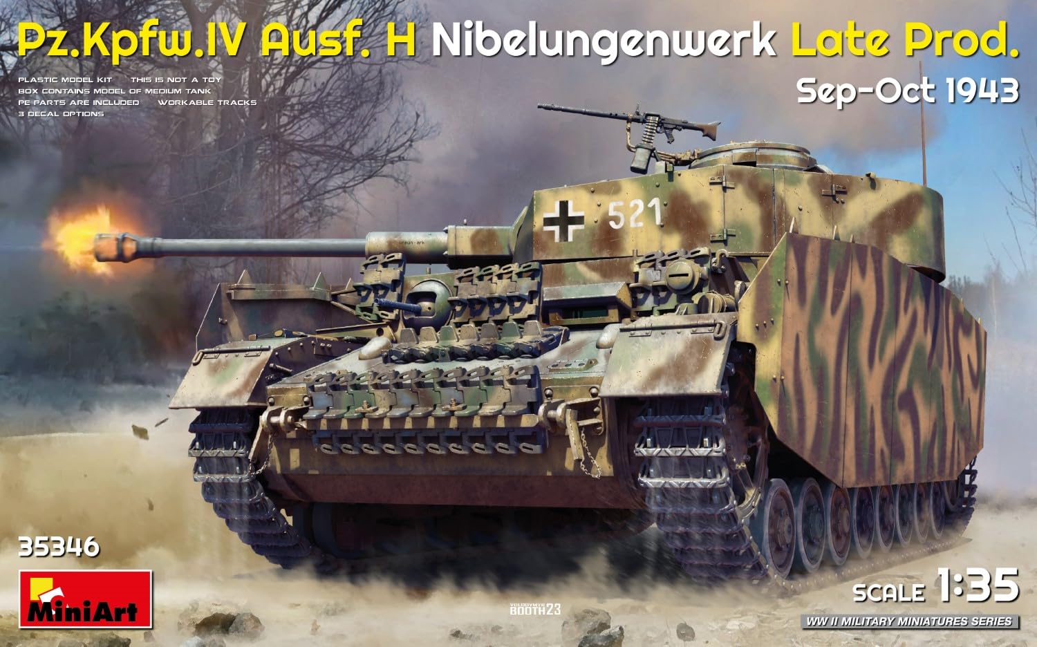 

Miniart Scale WWII German Panzer IV H Late Production Nibelungen Plastic Model MA35346 1/35 Ausf. Model, Factory, September-October 1943, Kit, серый