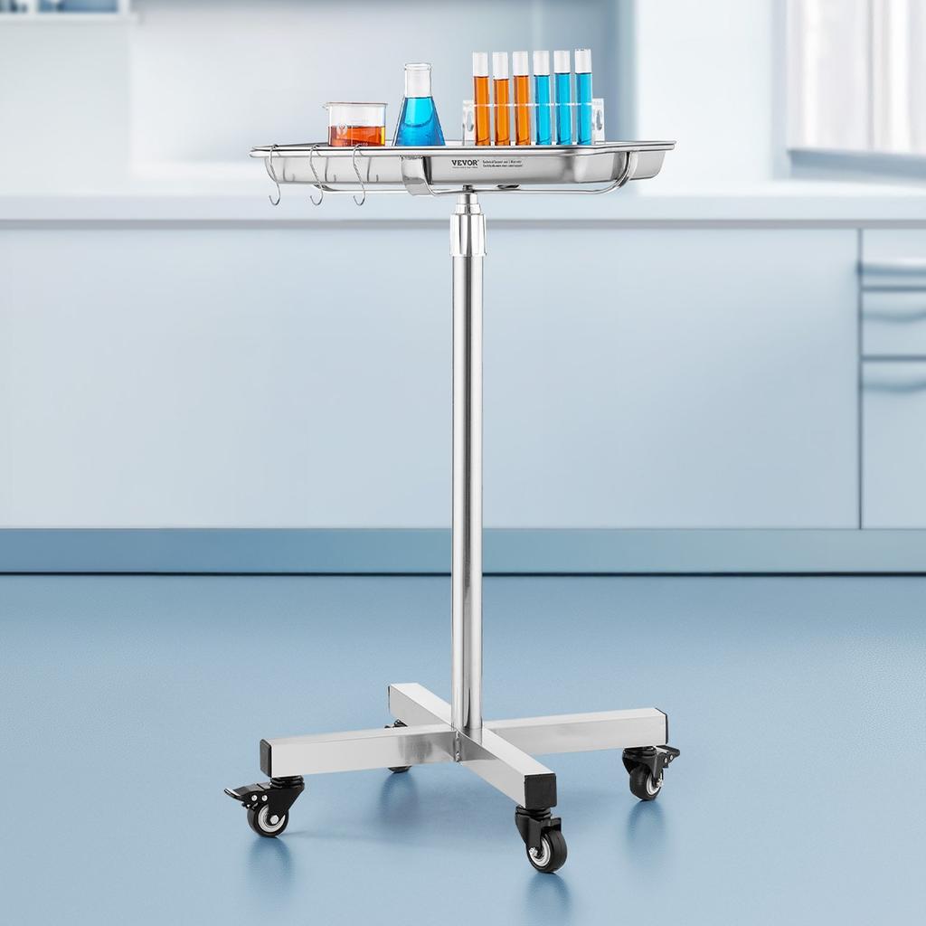 Mobile Mayo Stand Stainless Steel Mayo Tray 25.2"-39.8" with Removable Tray