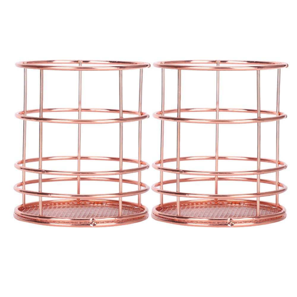 2Pcs Hollow Design Desktop Storage Basket Rose Gold Storage Container Pen Holder Makeup Organizer