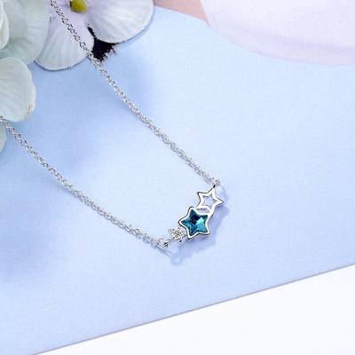 925 Sterling Silver Sweet Blue Artificial Crystal Star Necklace Cubic Zircon Necklace For Women Clavicle Chain S-N78