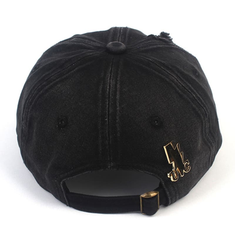 Uniwersalna chemia Pranie Vintage Zniszczony Czarny Czapka z daszkiem vintage