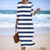 Women's Fashionable Printed Round Neck Seven Quarter Sleeve Loose Dress