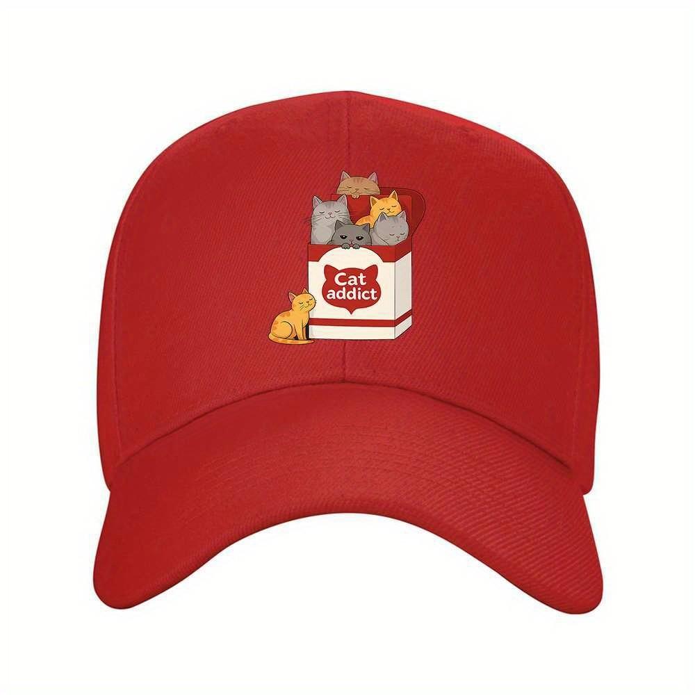 Cat Addict Box Graphic Baseball Cap Adjustable Unisex Sporty Outdoor Casual Hat