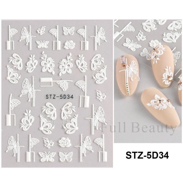 Nail Art Sticker, Relief 5D Three-Dimensional Spring Pink Cherry Blossom Small Flower Adhesive Nail Sticker