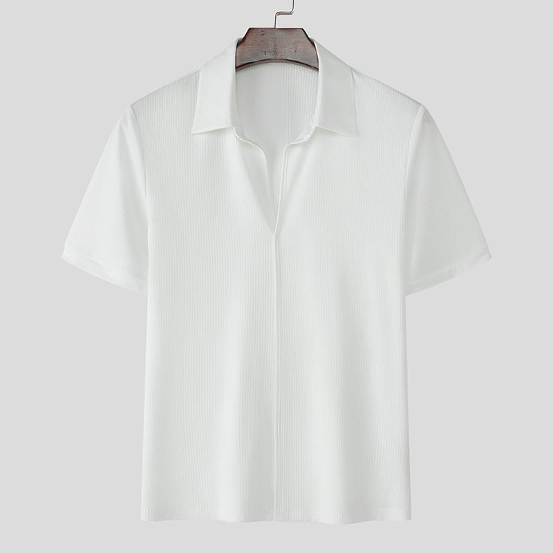 

INCERUN Men Lapel Neck Short Sleeve Casual Fitted Rib T-shirts Tops XL белый
