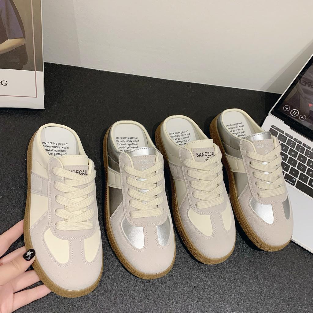 Retro bag head without heel, German training shoes for women in the spring and summer of 2025, wearing a lazy half-slipper for women