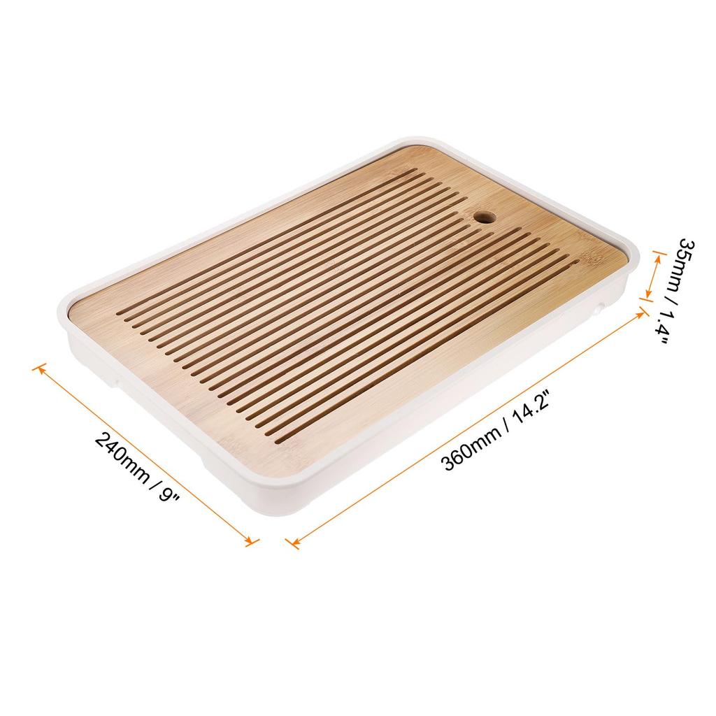 uxcell Bamboo Chinese Kung Fu Tea Tray, 14.2" Classic Tea Table, Bamboo Table, Vintage Tea Water Storage Box, Drinking Tea, Yellow and White