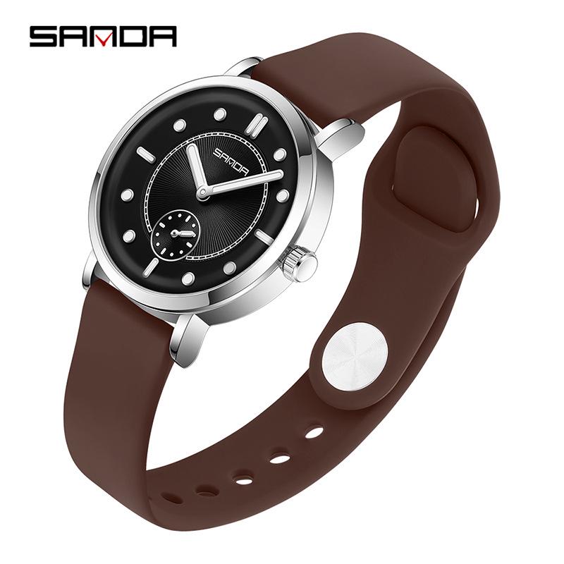 Sanda Women s Fashionable Leather & Silicone Strap Quartz Watch with Luminous Stopwatch