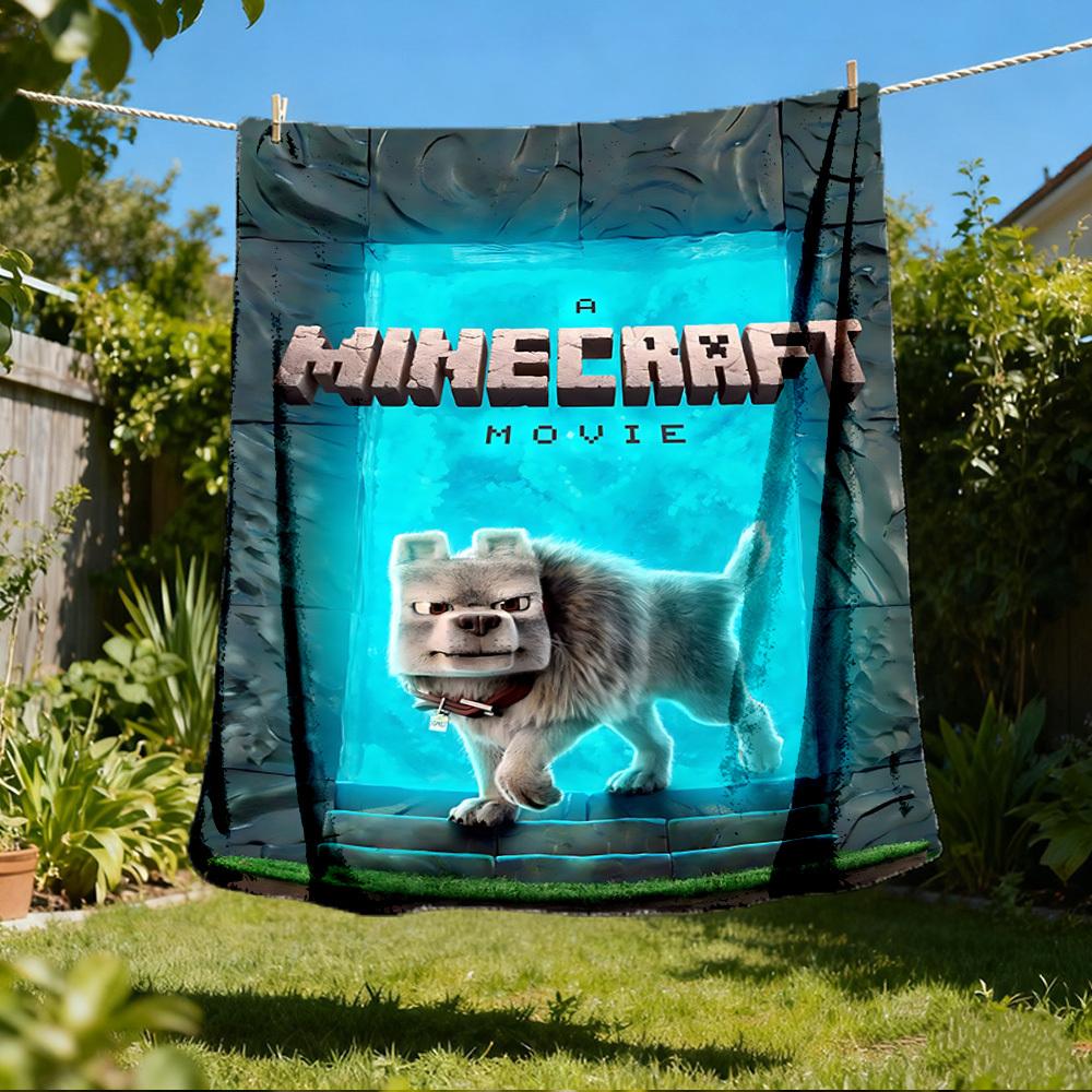 1pc Minecraft Movie Dog Outdoor Flannel Blanket, Cozy & Warm Soft Te Playful Design, Napping Camping,