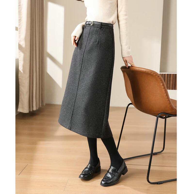 Women's Wool Blend High-Waist A-Line Midi Skirt with Back Slit