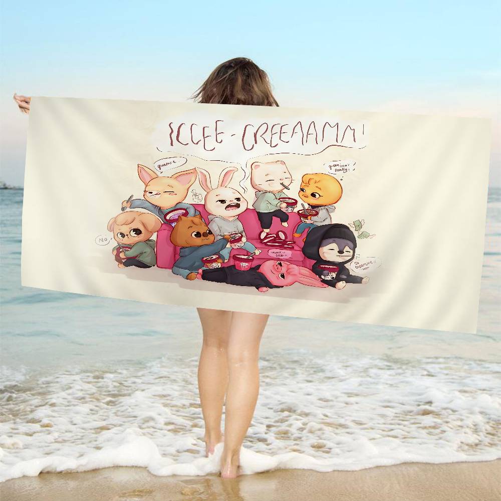 S-StrayS COOL K-Kids Kpop Microfiber Printed Beach Towel Mountain Climbing Yoga Beach Swimming Running Absorbent Soft Towel