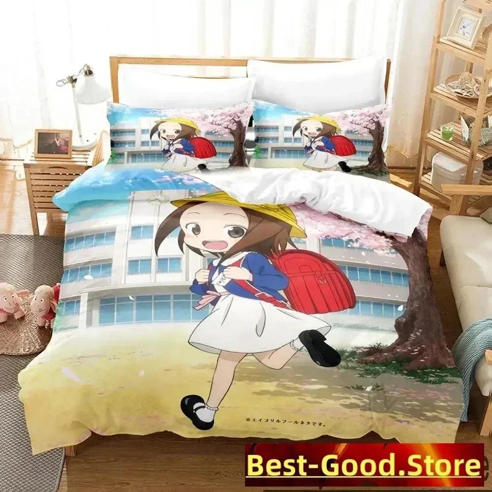 Teasing Master Takagi-San Bedding Set Printed With Pillowcase Bed Duvet Cover Soft Queen King Size Bedclothes Home Boys Adult