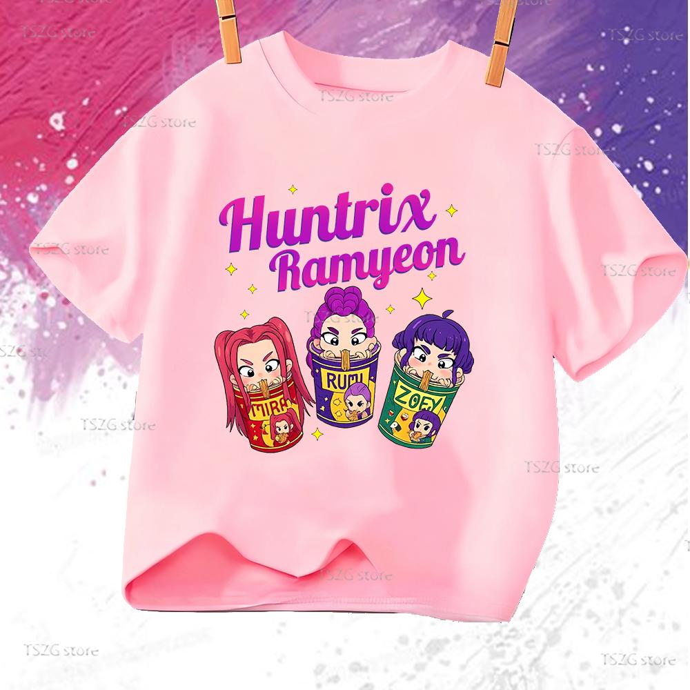 Huntrix Kpop Demon Hunters T-Shirt for Boys Girls T-shirt Fans Gift Summer Short Sleeve Children Tees Top Fashion Kids T-shirt