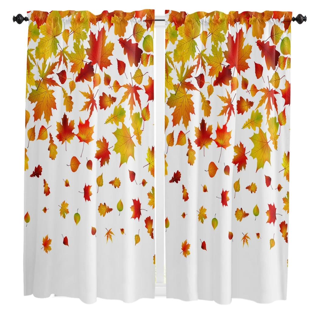 Herbst Ahornblätter Vorhang Herbst Pflanze Natur Szenerie Aquarell Muster Gardinen Küche Schlafzimmer Wohnzimmer Fensterbehandlung Polyester Ideal Für Bereich