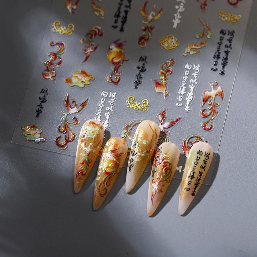 TENSOR M-801 Phoenix Nail Stickers: New Year Ice-Through Glass Style, Hot Stamping Series with Adhesive Back.