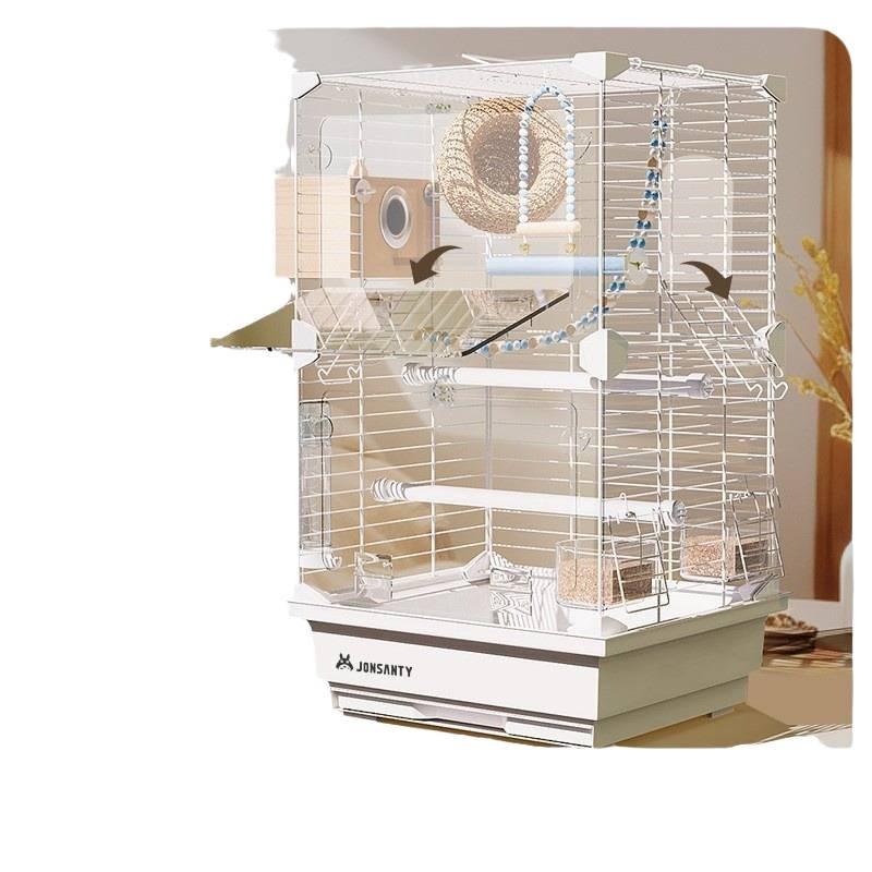 Großer Acryl-Vogelkäfig für Papageien, Nymphensittiche & Wellensittiche - Transparente Vorderseite mit Metallrahmen