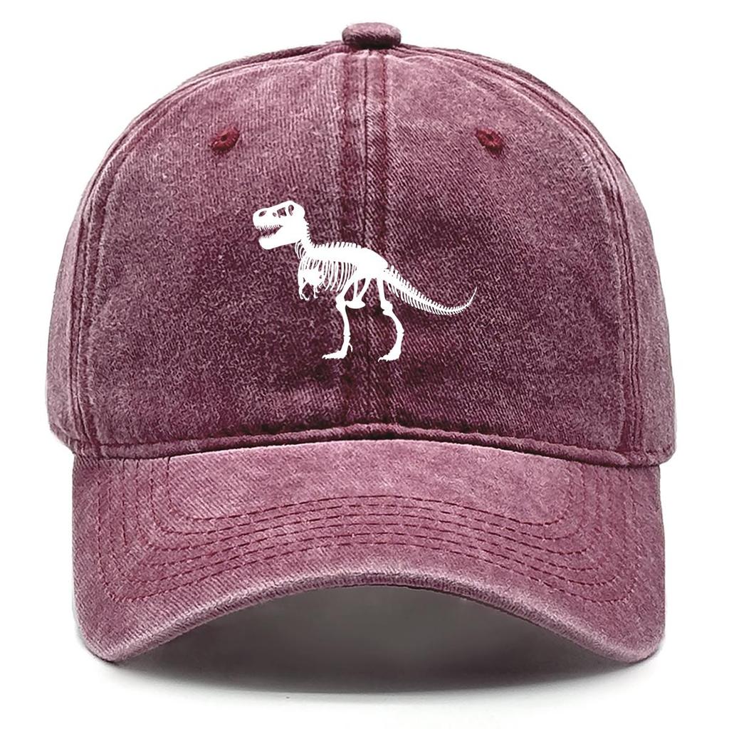 Pure White Dinosaur Print Snapback Sun Hat, Animal Trucker Hat Adjustable Buckle Cotton Hip Hop Sunshade Adjustable Baseball Cap