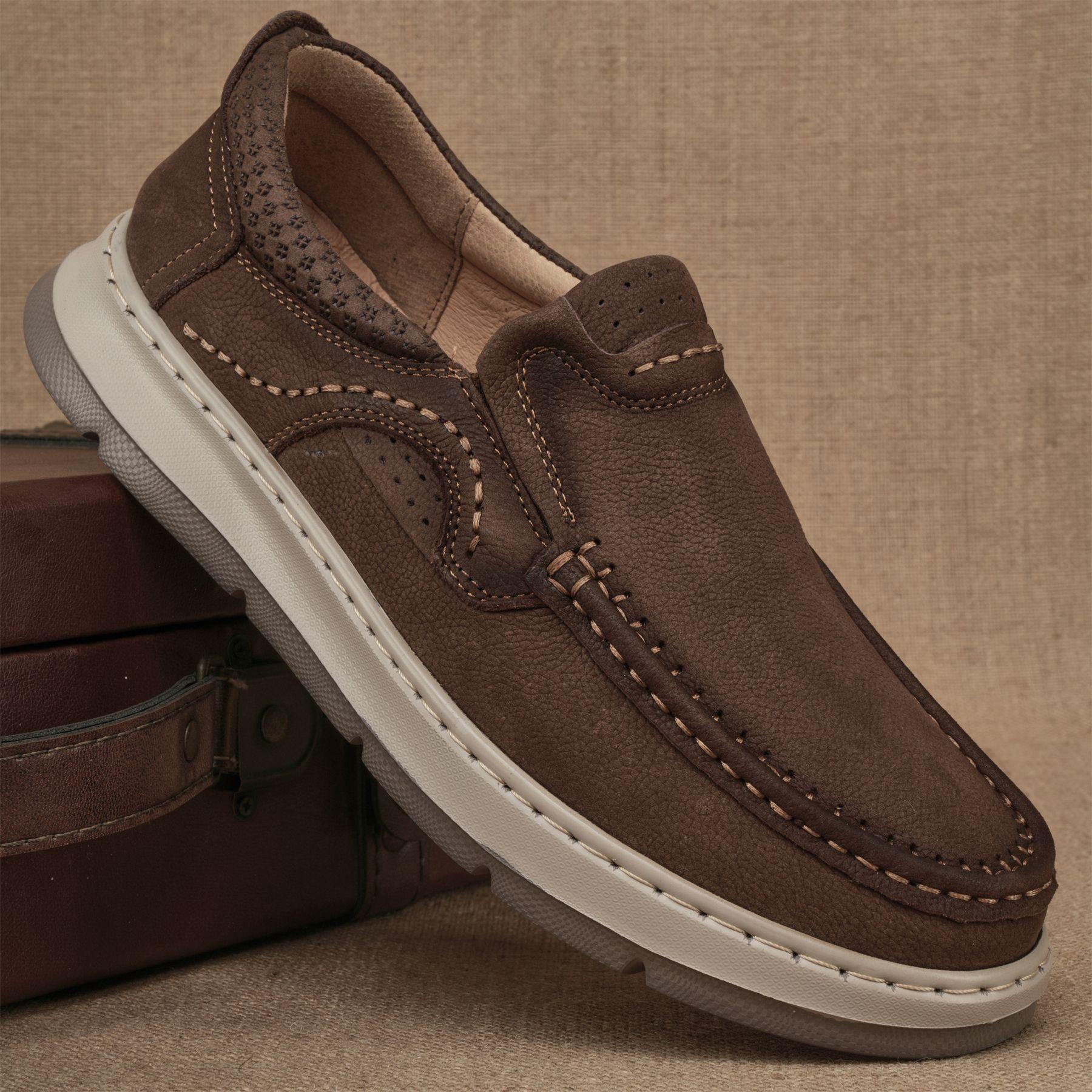 

EAGSITY A Suede Cowhide leather outdoor casual shoes platform thick outsole slip on Men s loafer shoes retro sneaker work shoes 38