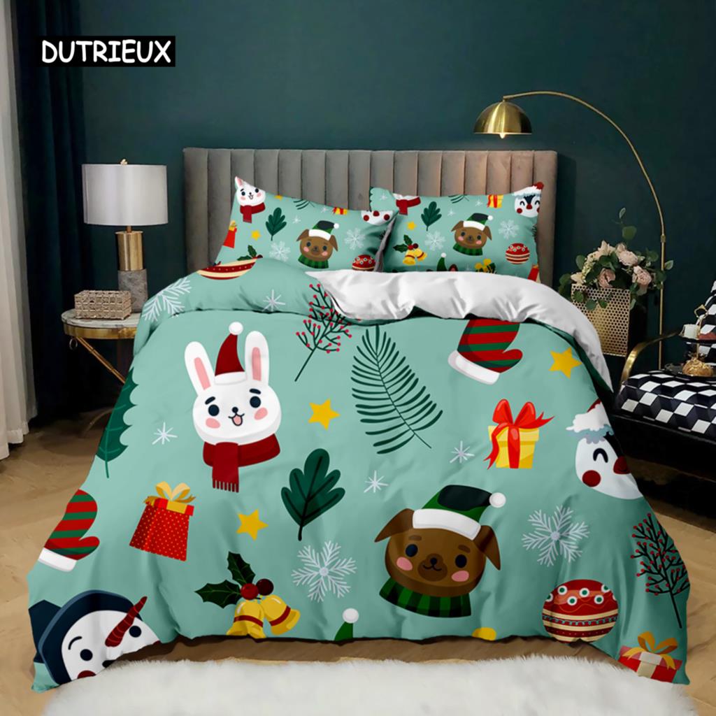 

Рождественский комплект постельного белья с принтом Санта-Клауса и оленей Счастливого Рождества Рождественский комплект одеяла из полиэстера Мягкое постельное белье EU single(135x200cm)