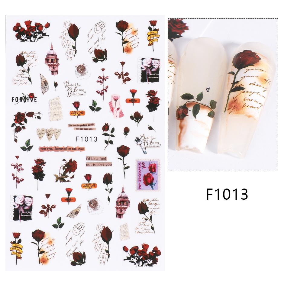 1PCS Black White Butterfly Laser Nail Stickers Nail Art Decoration Abstract Lines Bronzing Flowers Stickers For Nails