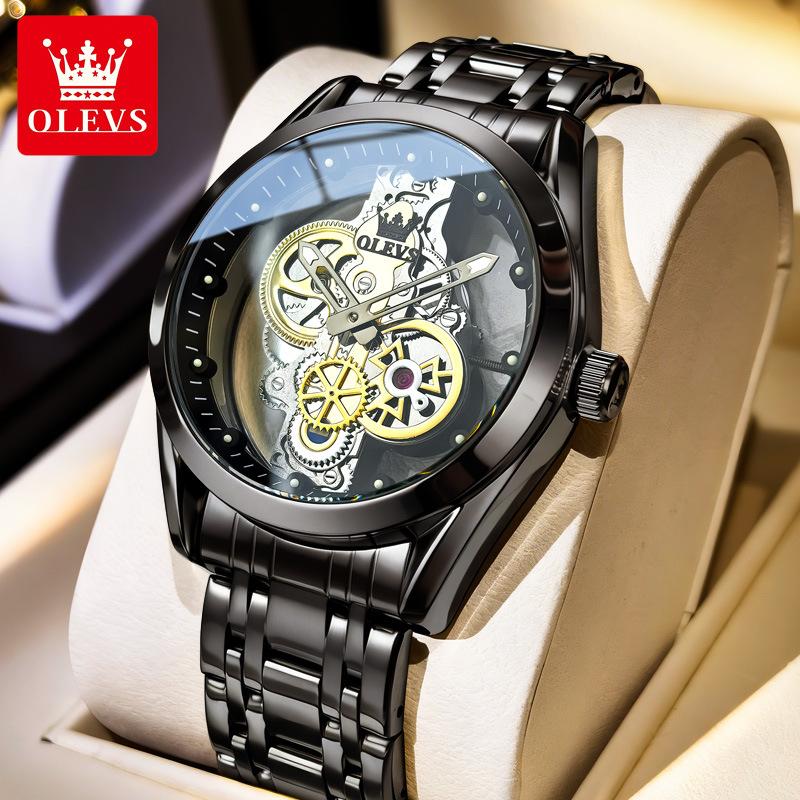 Watch with Full Hollowed-out Mechanism, Fake Mechanical Watch, Water-resistant Men's Watch, Men's Watch