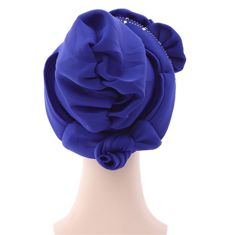 Head Wrap Turban Cap Beanie Flower Decor Rhinestone Headscarf Cap Hair Accessories