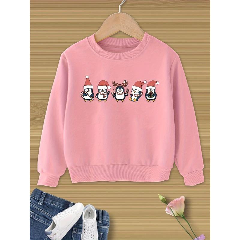 Kids Sweatshirt Youngsters' Merry Christmas Sweatshirt with Cute Penguin Print