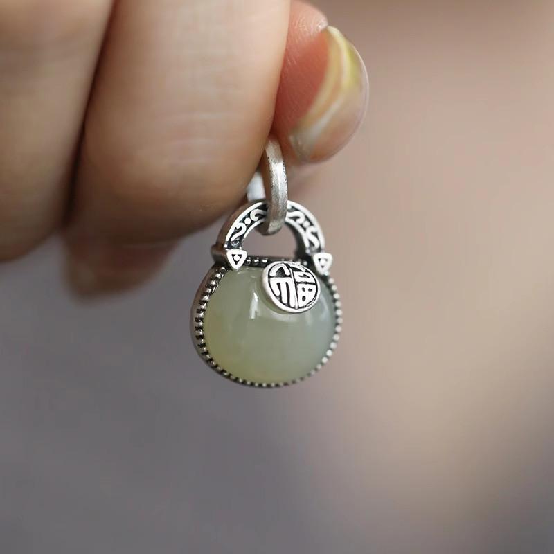 S925 Silver Fu Character Copper Coin Hetian Jade Pendant Chinese Style Retro Niche Light Luxury Chinese Necklace Holiday Gift