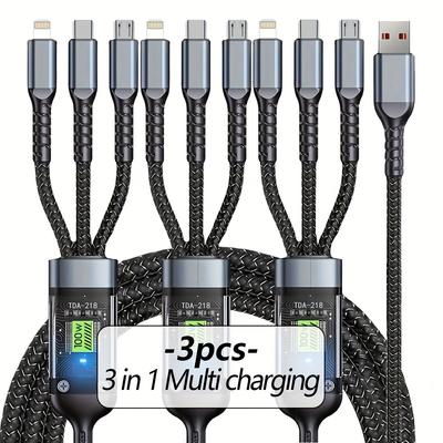 3 tk mitme laadimiskaabel 3-ühes mitme USB-laadija kiirlaadimiskaabel nailonpunutisega mitme laadija adapterjuhe Type C Micro USB-pordiga
