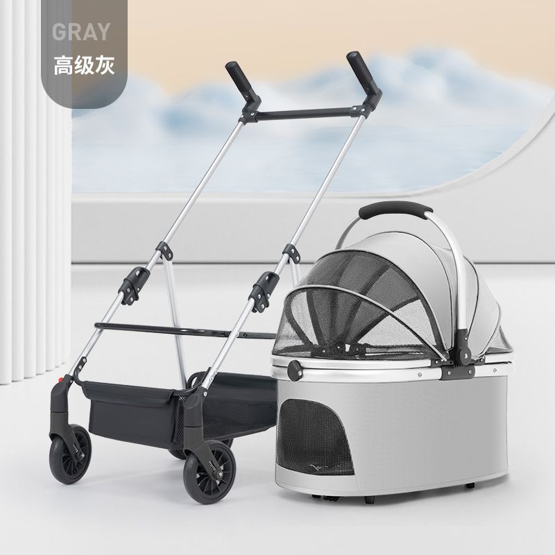 Lightweight Foldable Pet Stroller for Dogs and Cats with Detachable Basket for Small Dogs