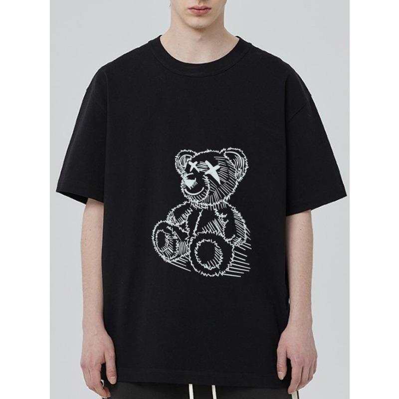 Black T Shirt with White Teddy Bear Print for Casual Wear