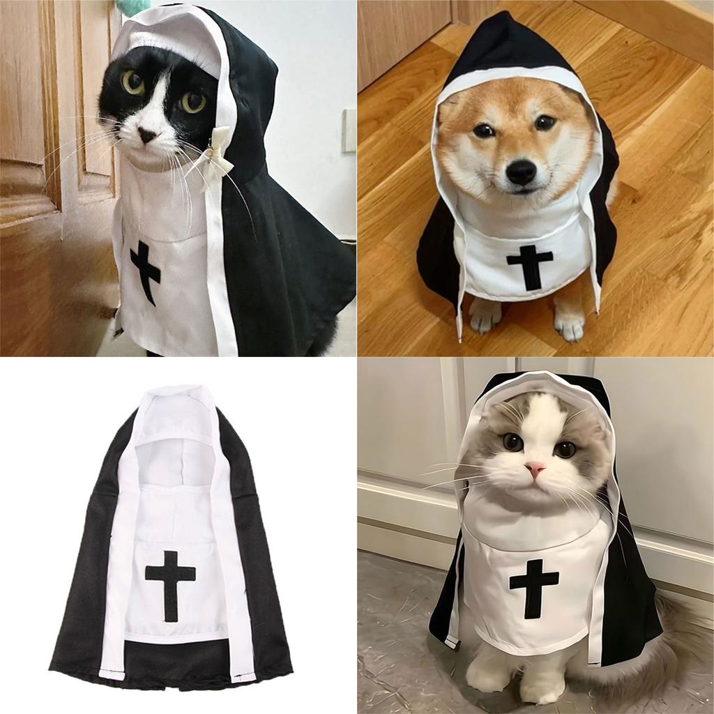 Whimsically Pet Nun Cloak Robe Dress Halloween Costume Parties Supplies For Dog Cats Photoshoots Fun Cosplay Outfits