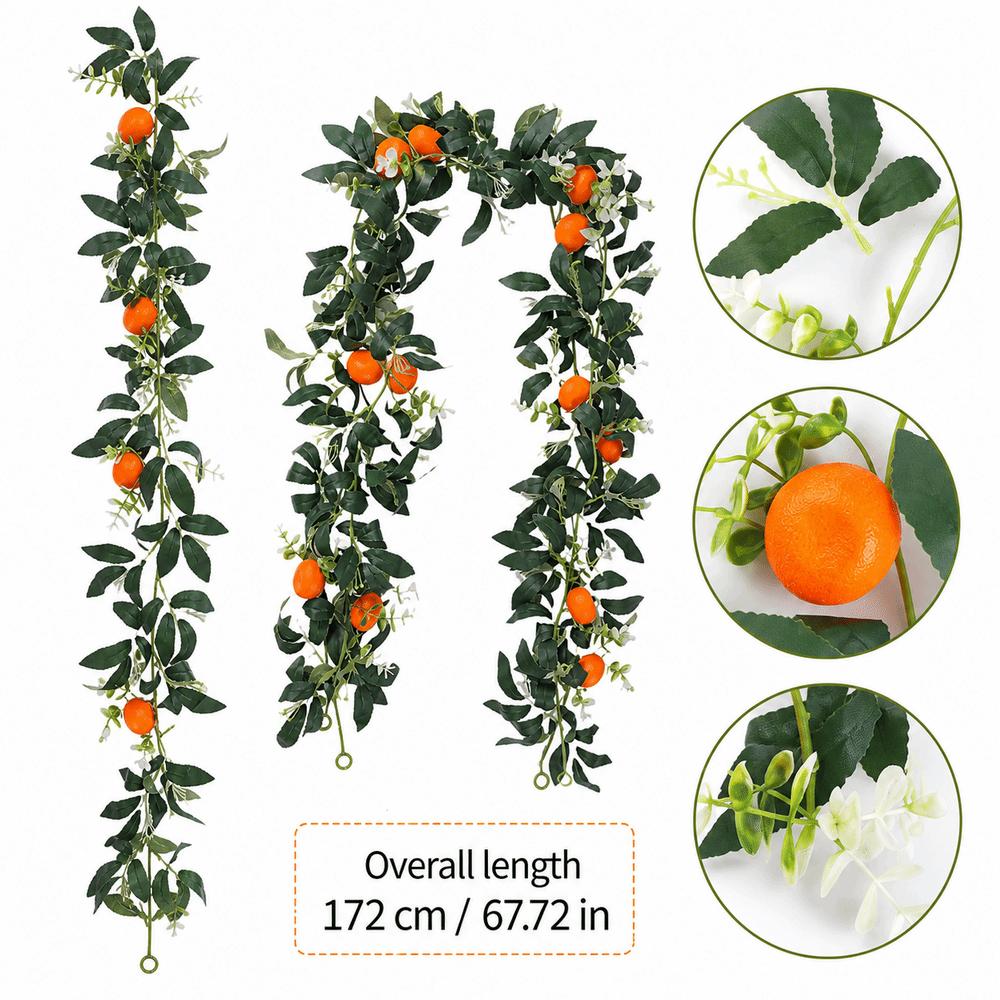 New Realistic Artificial Citrus Garland Green Foliage White Flowers Faux Fruit Garland Decorative Greenery Vine Home Decoration