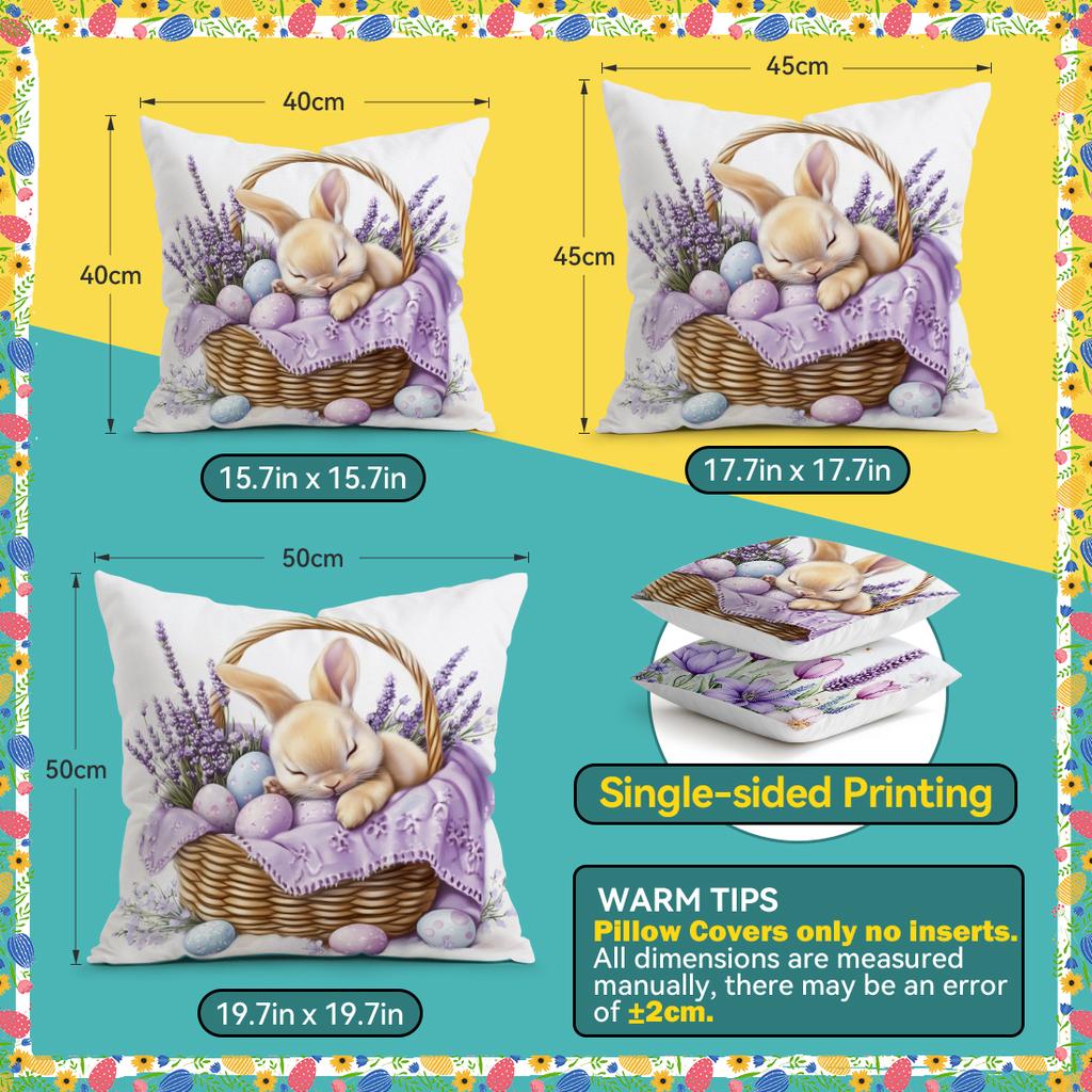 Easter Bunny Lavender Cushions Pillowcase Polyester Cushion Cover Throw Pillow Pillowcover Home Car Sofa Decor
