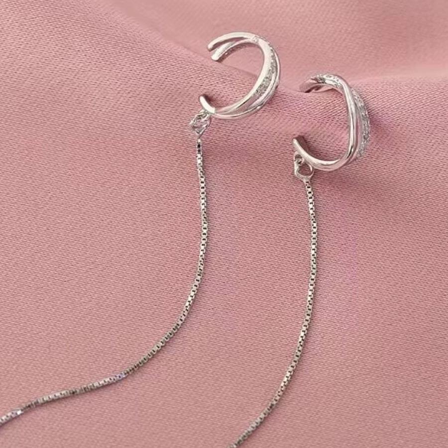 Ear Clips Without Ear Piercings Women'S Fringed Ear Line Temperament Premium Niche Earrings Fashion Personalized Earrings