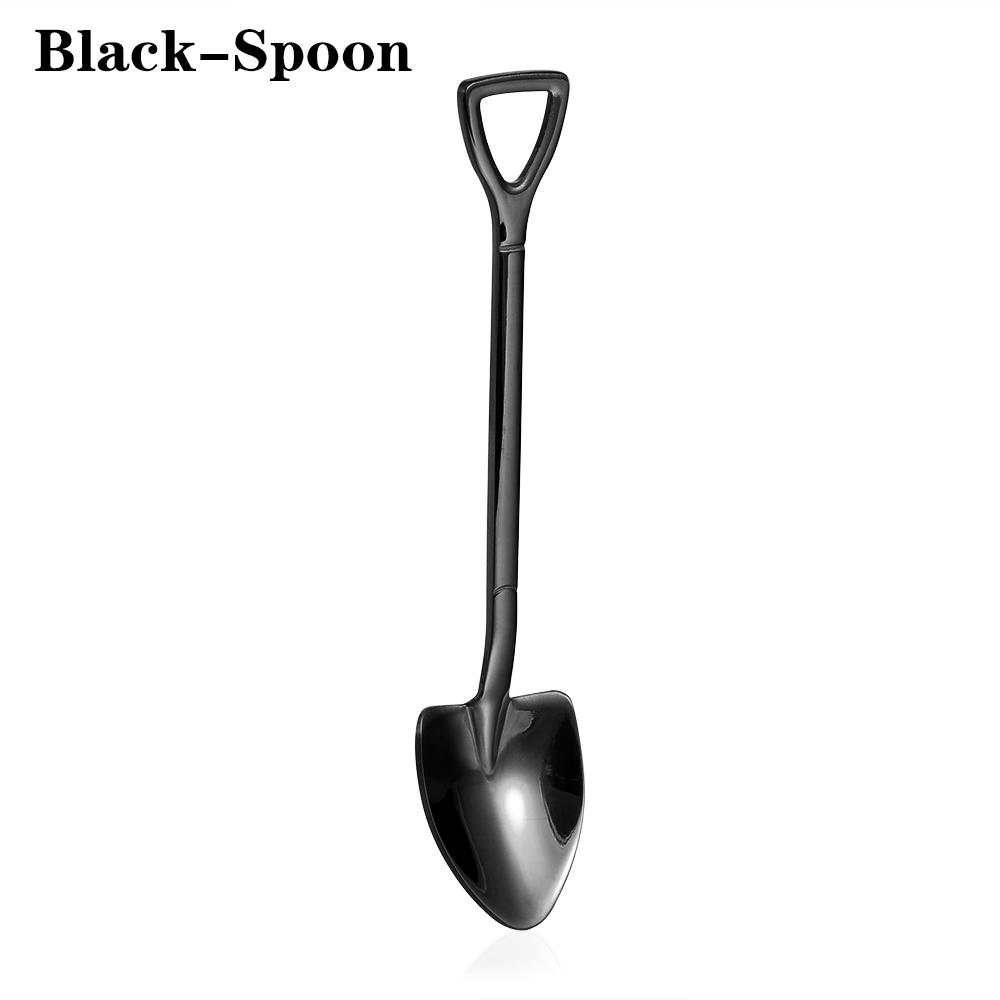 Multi-color Stainless Steel Spoon Fork Shovel Shape Ice Cream Spoon Creative Long Handle Ice Cream Coffee Tools Kitchen Supplies