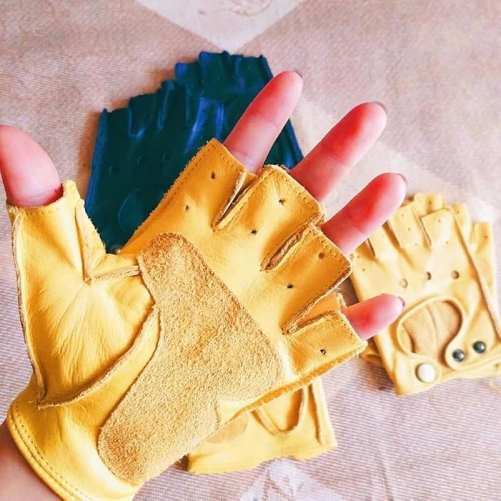 Xiraivke Driving Gloves Half Finger Fingerless Leather Yellow Motorcycle Lock Driving Sports Outdoor Tactical Men Gentlemen Gifts