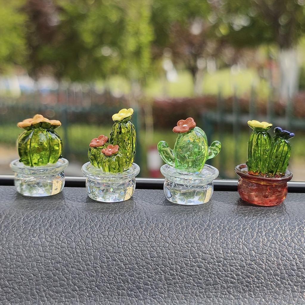 4pcs Cute Transparent Cactus Design Car Center Console Ornaments, Car Dashboard Decoration Home Decoration  Fake Plants
