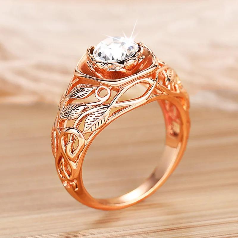 Elegant Hollowed Out Rose Flower Ring For Women European American Fashion Delicate Accessory Gift Style