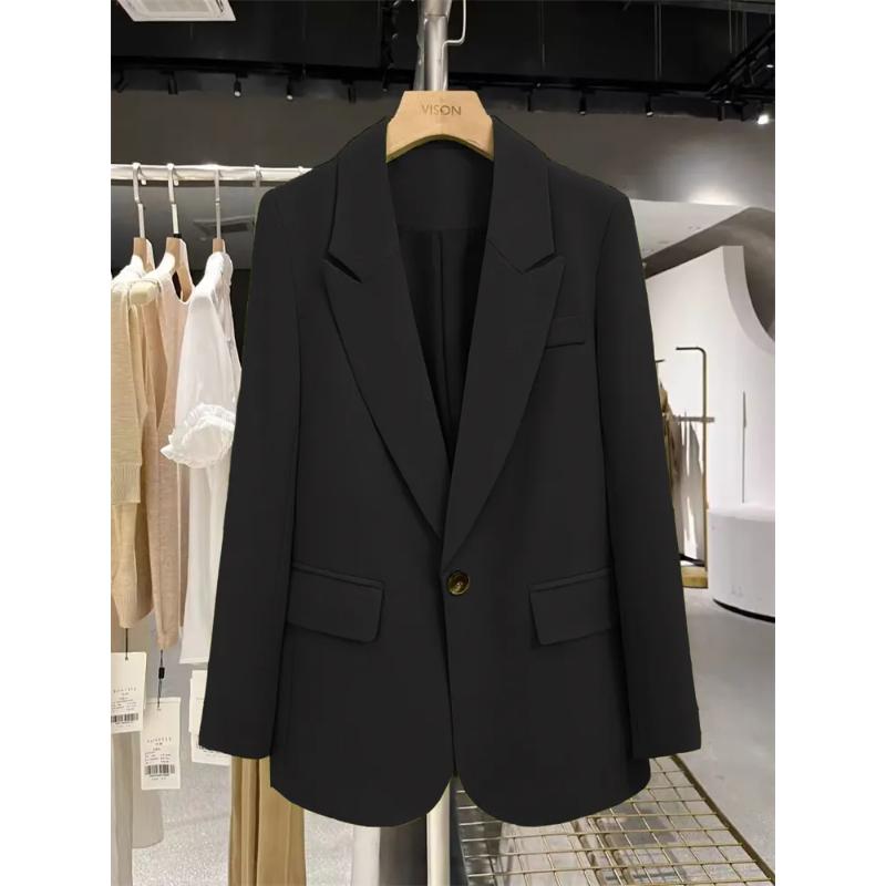 Brown Single-Breasted Blazer Women's Slim Fit Formal Office Classic Solid Color Work Outerwear