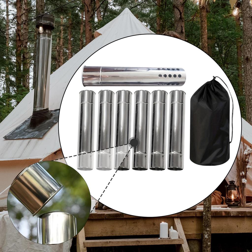 6x Straight Chimney Tubes Dissipation Portable Fireplace Accessories Camp Tube Exhaust for Tent