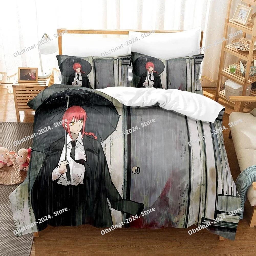 3D Druck Anime Chainsaw Man Makima Bettwäsche-Set, Bettdeckenbezug Bett-Set Steppdeckenbezug Kissenbezug, King Queen Twin Größe Jungen Mädchen Erwachsene