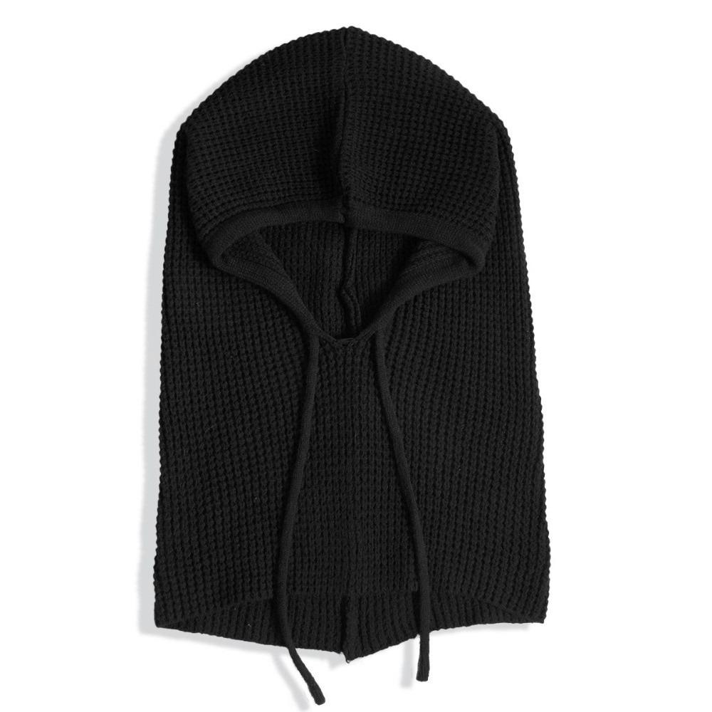 Warm Drawstring Balaclavas Hat Solid Color Winter Neckerchief Drawstring Knitted Hat Streetwear